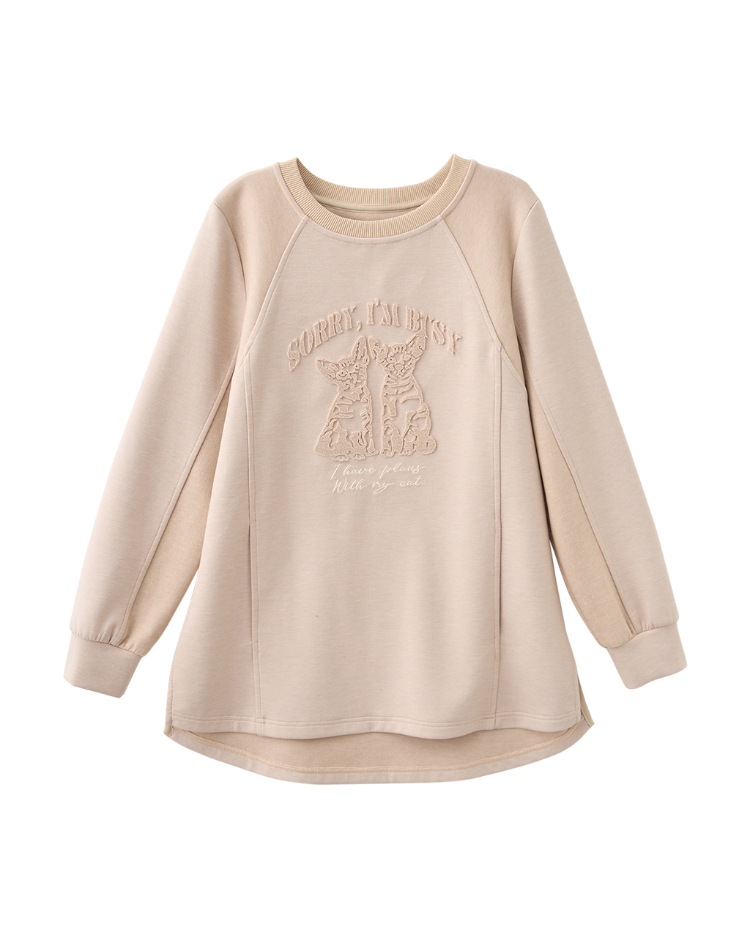 JOAN貓咪絨布圖案長版上衣