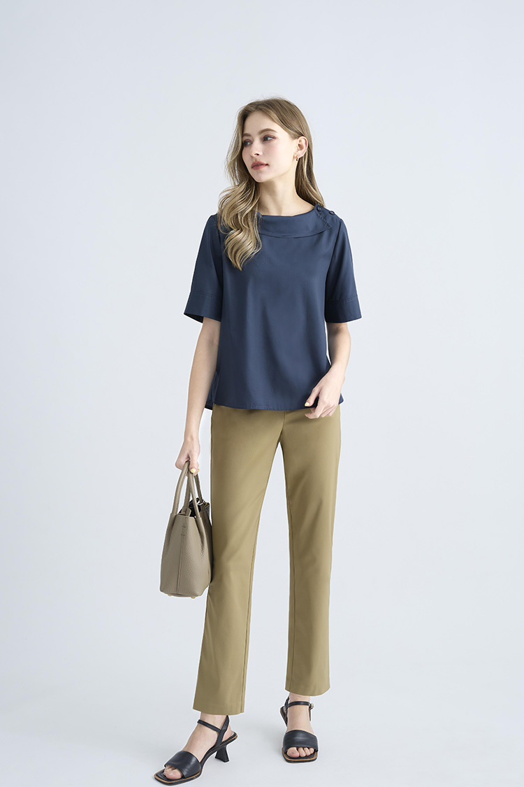 JOAN彈性棉職裝直筒褲