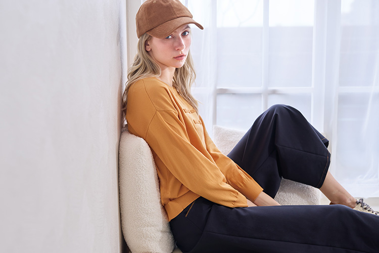 JOAN跳色車線彈性九分直寬褲