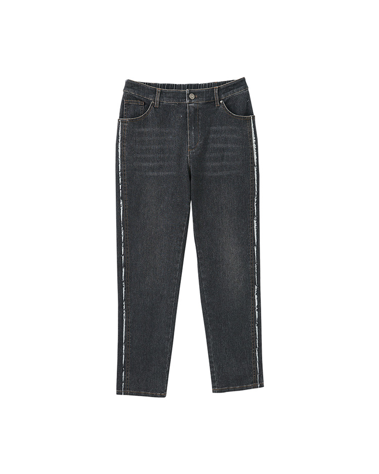 JOAN鬚邊裝飾直筒牛仔褲