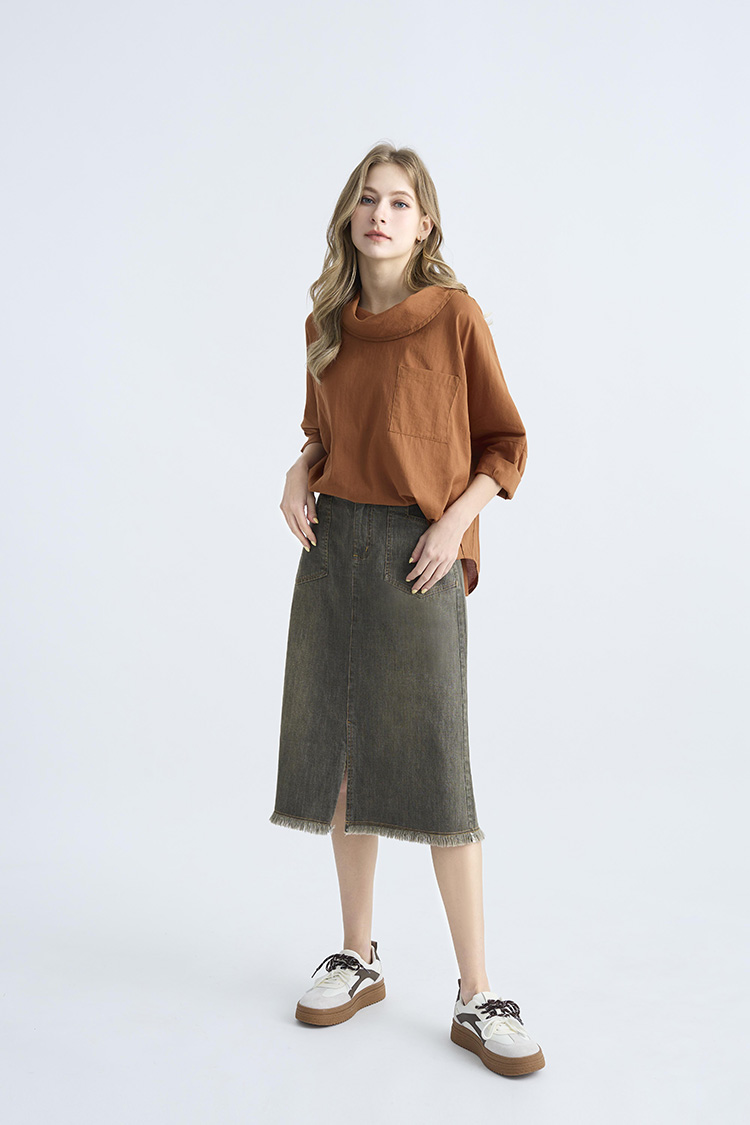 JOAN前開岔膝下牛仔裙