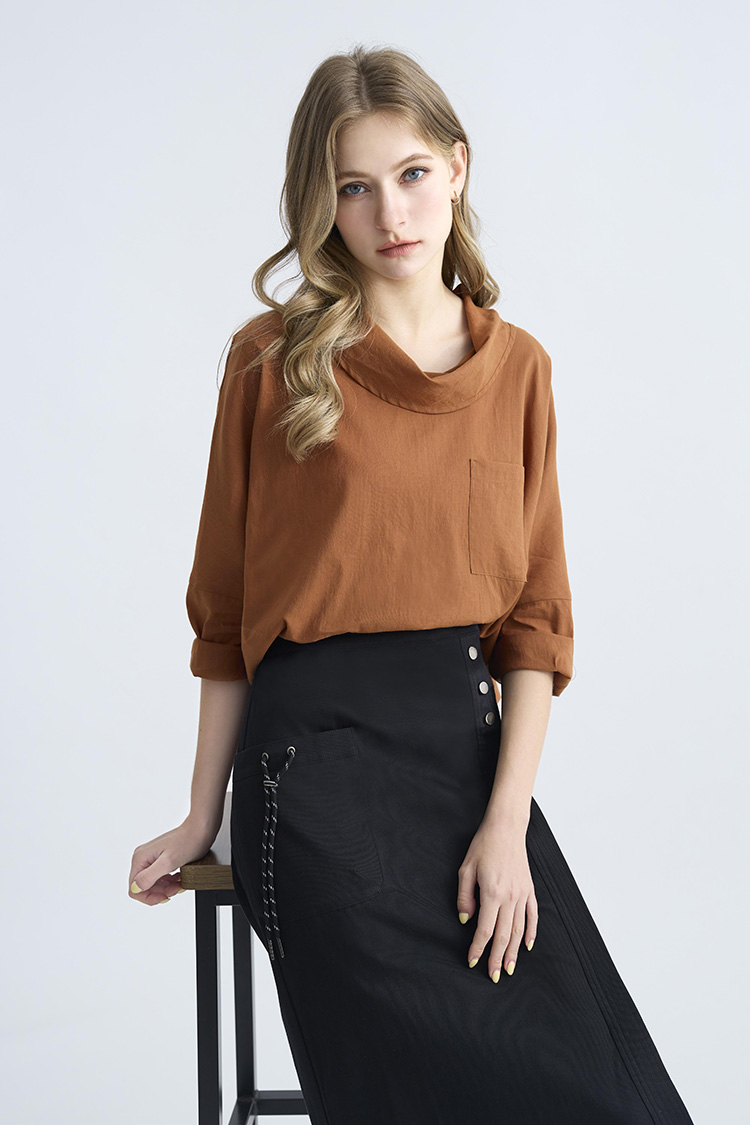 JOAN俐落修身不對襯彈性鉛筆裙