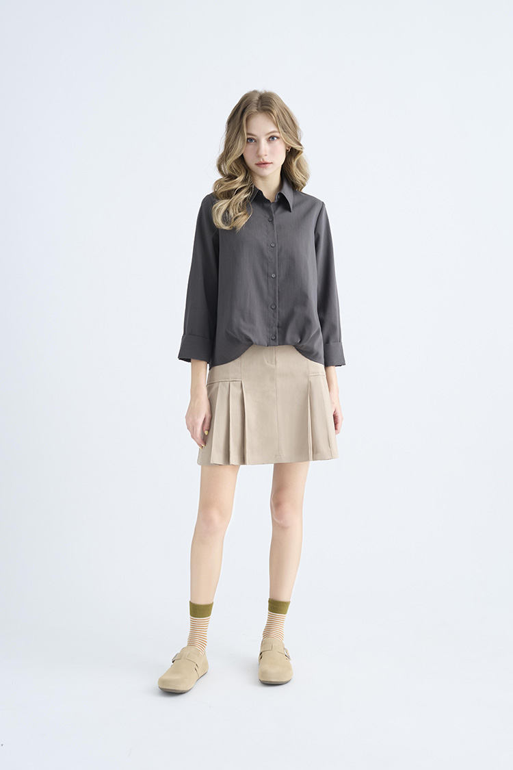 JOAN文藝氣息雙邊壓褶短裙