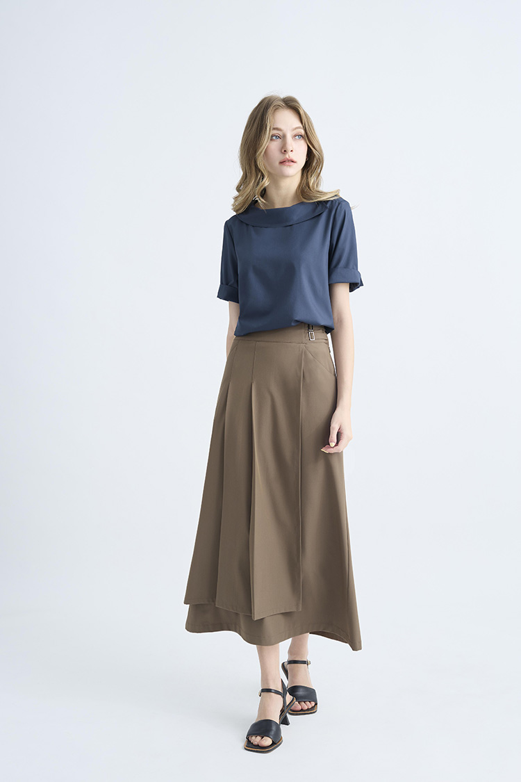 JOAN不對襯剪裁造型腰頭長裙