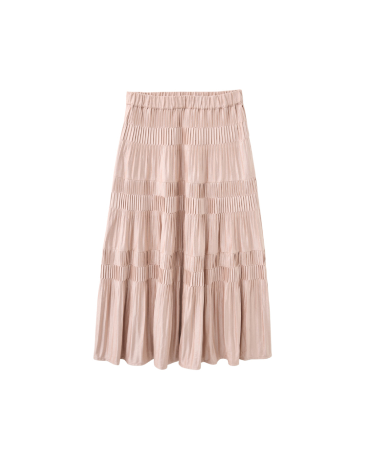 JOAN仿麂皮壓褶蛋糕長裙