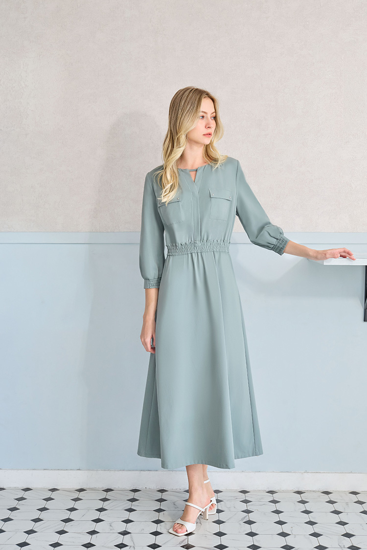 JOAN氣質優雅立體口袋長洋裝