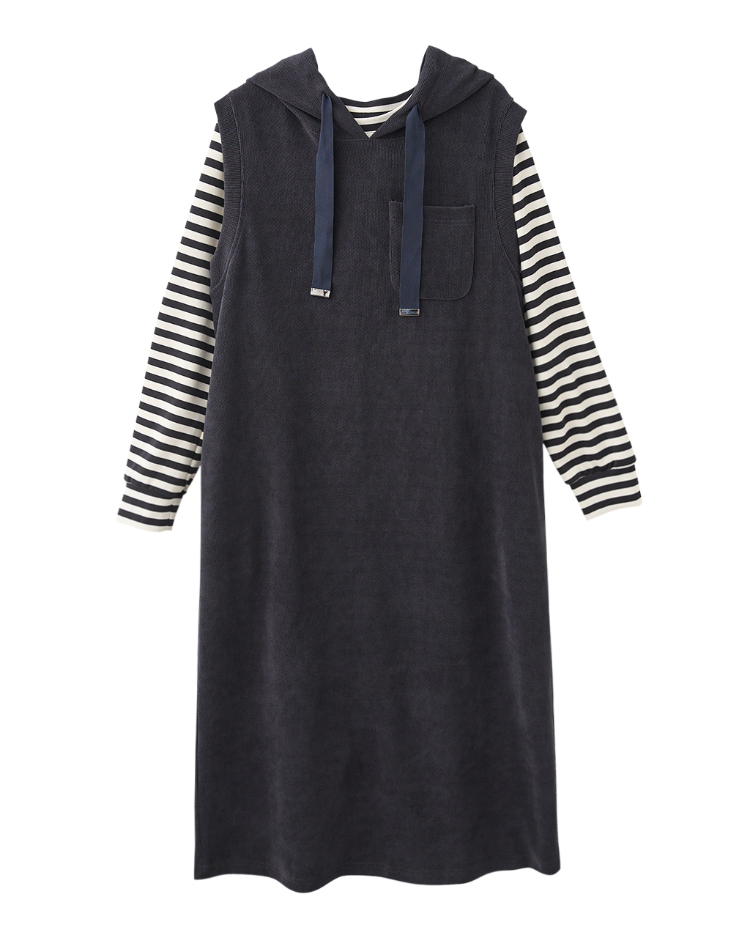 JOAN慵懶層次兩件式休閒連帽洋裝