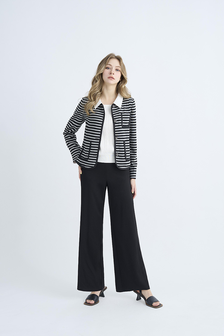 JOAN可拆領彈性組織面條紋外套