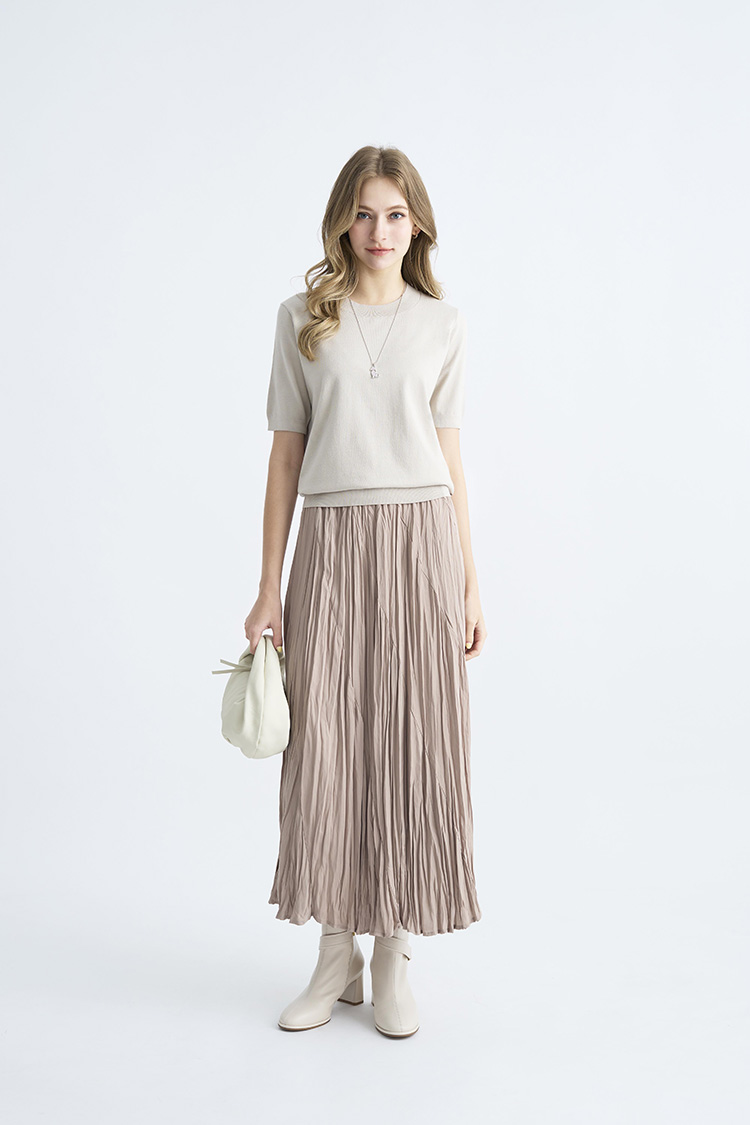 JOAN針平織拼接簡約短袖上衣