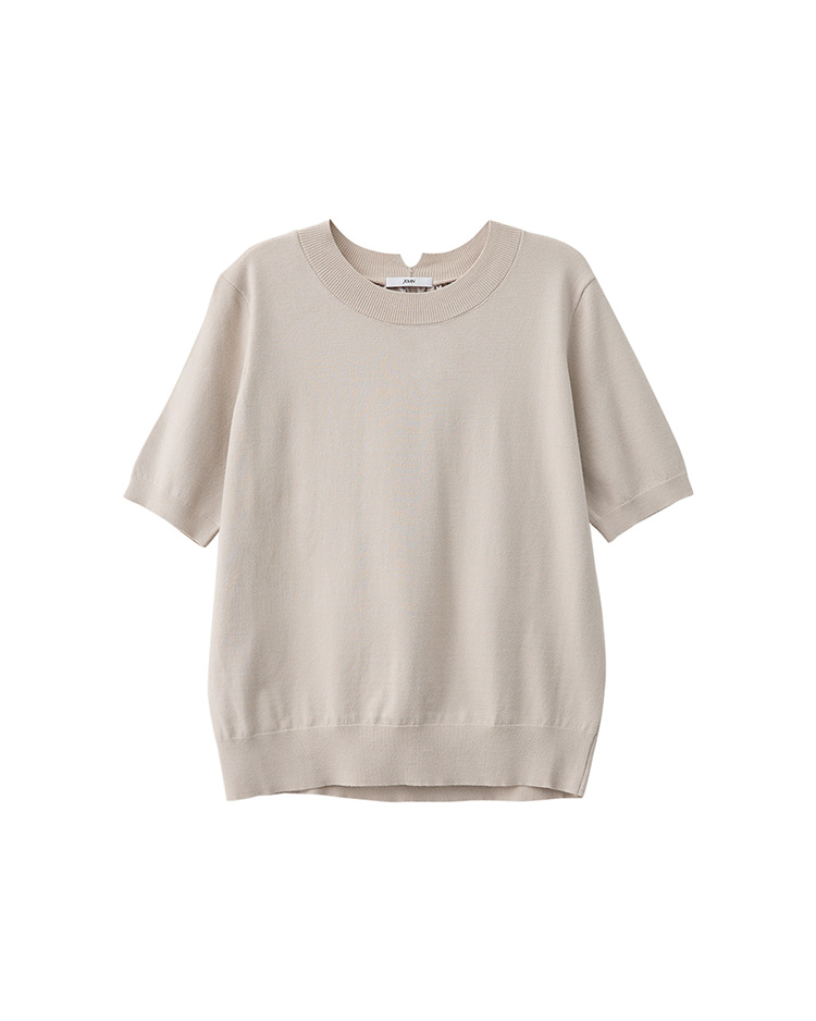 JOAN針平織拼接簡約短袖上衣