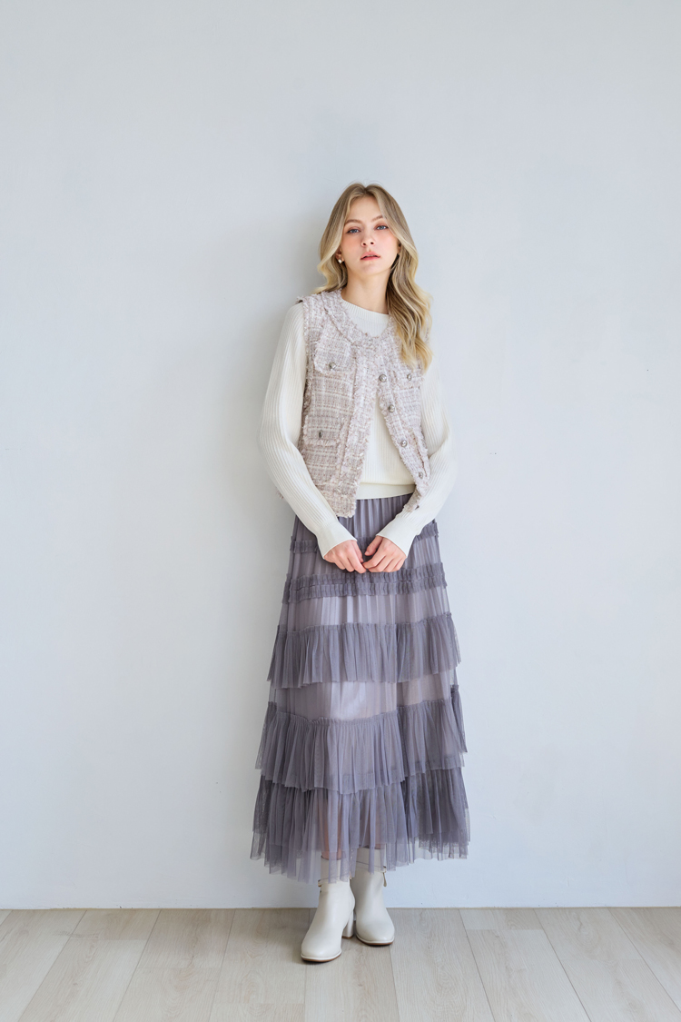 JOAN鈕釦條紋組織針織上衣