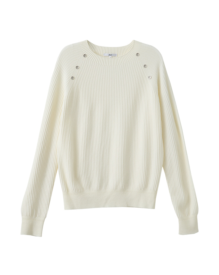 JOAN鈕釦條紋組織針織上衣