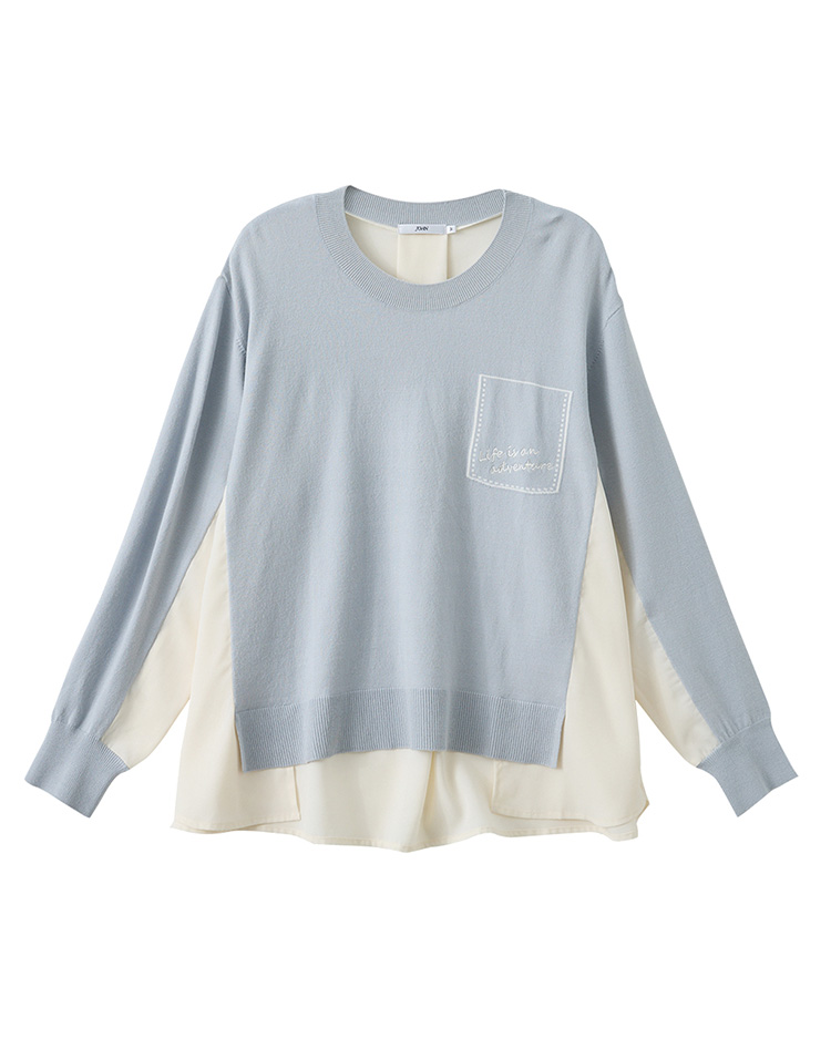 JOAN異材質拼接傘擺針織上衣