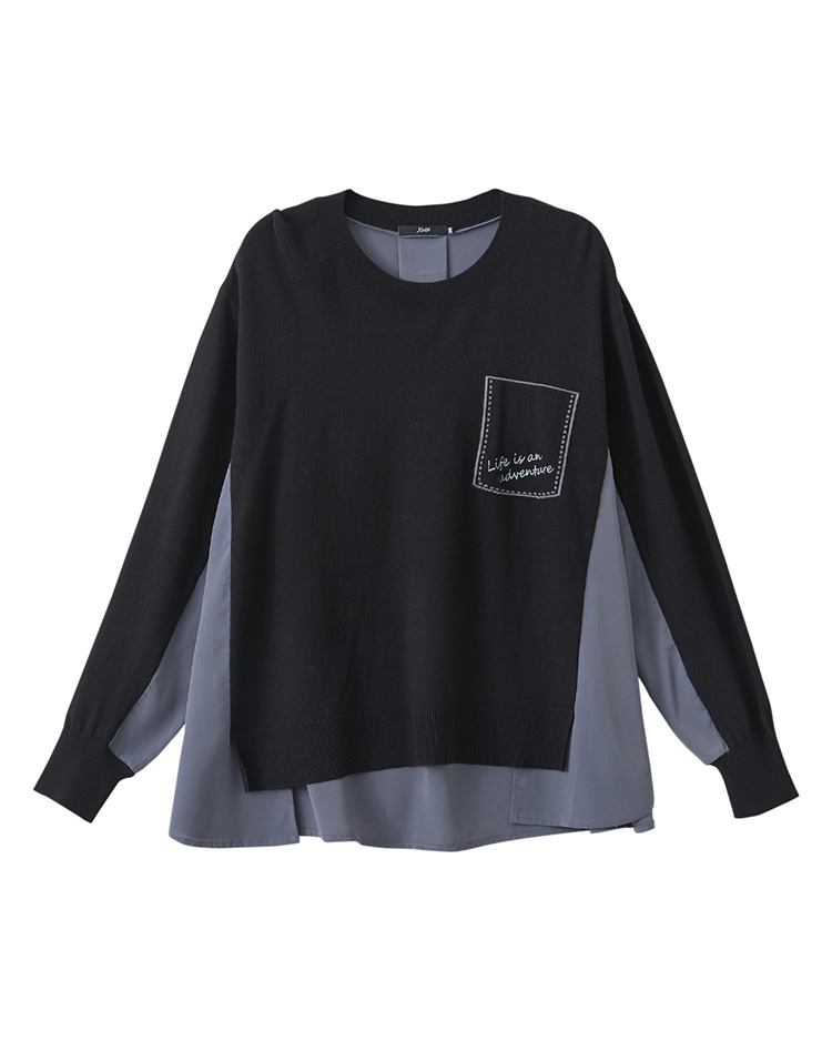 JOAN異材質拼接傘擺針織上衣