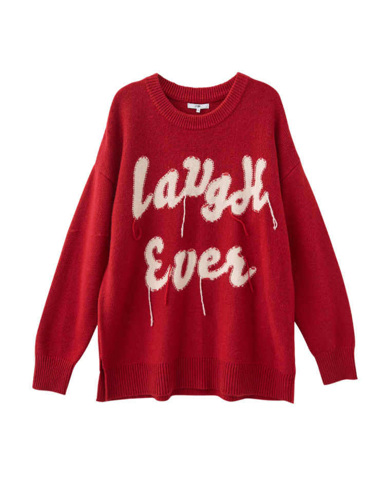 JOAN刺繡拼貼感落肩針織上衣