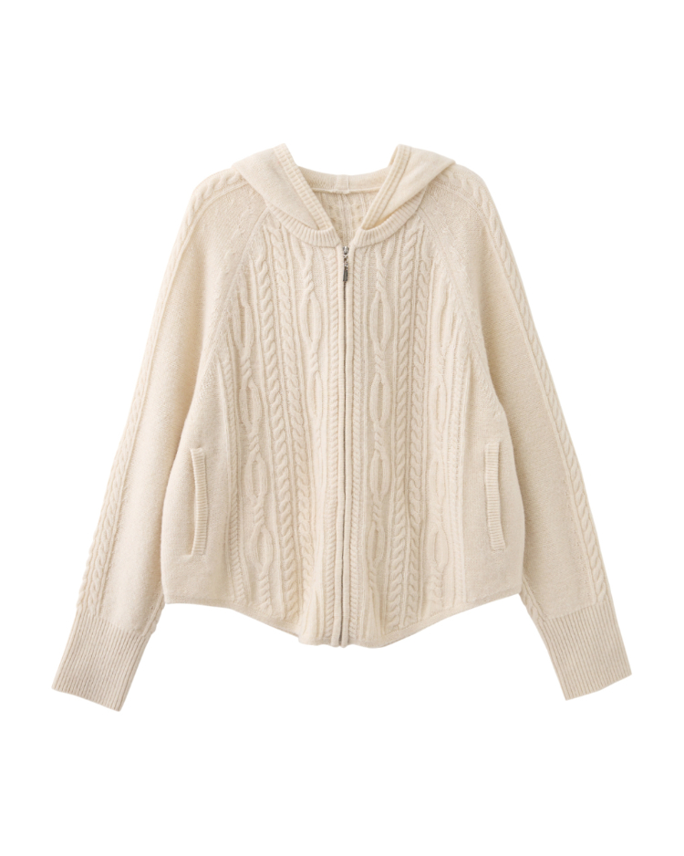 JOAN造型麻花連帽針織外套