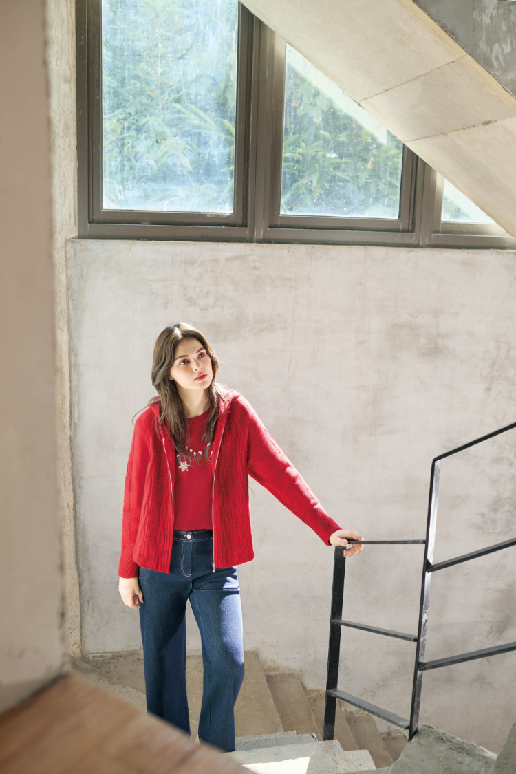 JOAN造型麻花連帽針織外套