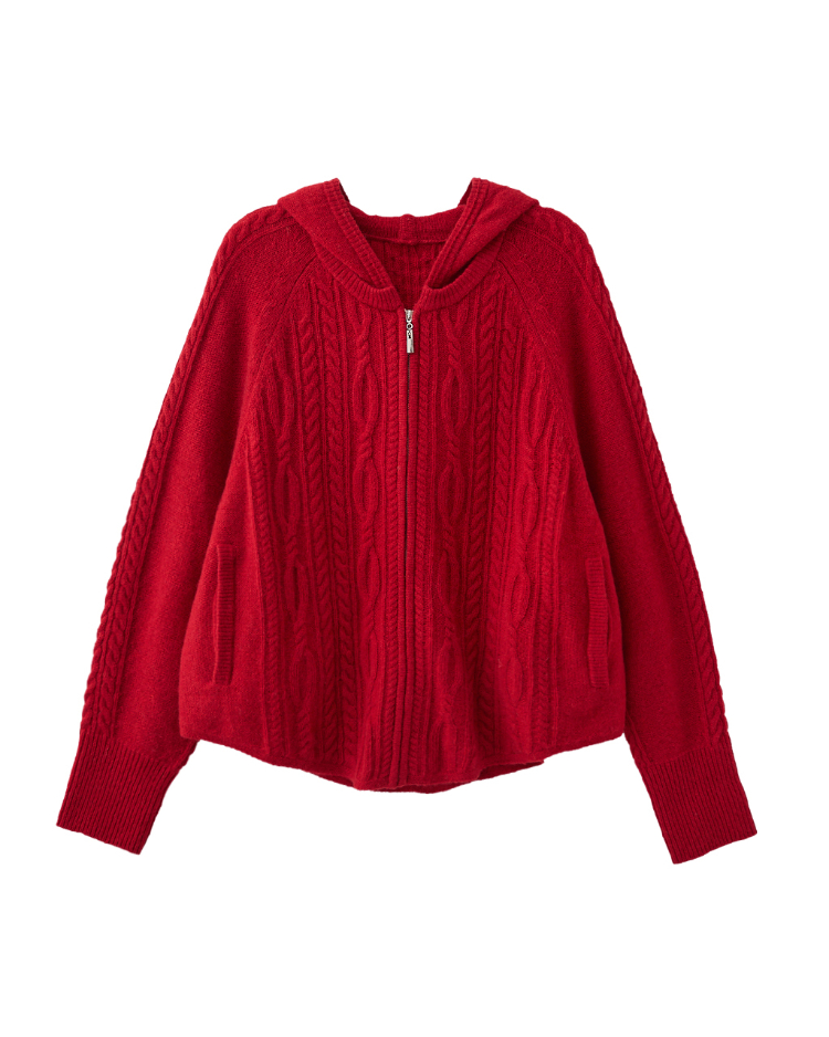 JOAN造型麻花連帽針織外套