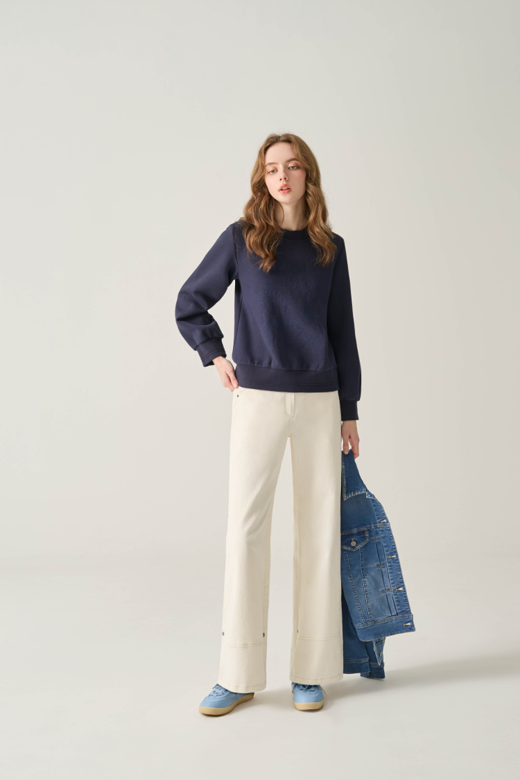 JOAN可反摺刷色牛仔寬褲