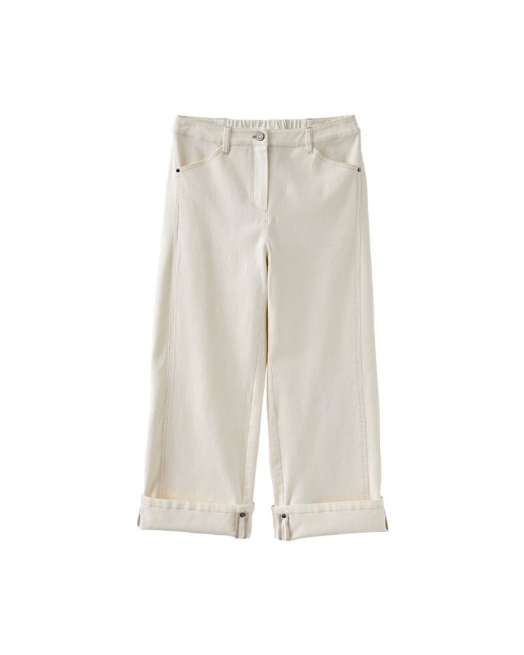 JOAN可反摺刷色牛仔寬褲