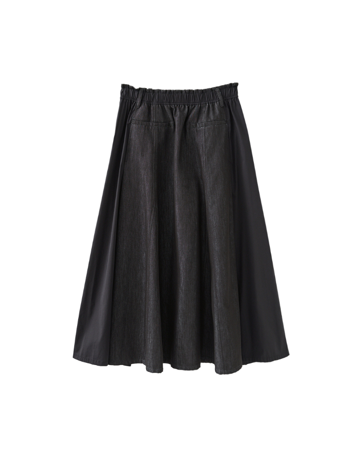 JOAN立體剪裁牛仔拼接中長裙