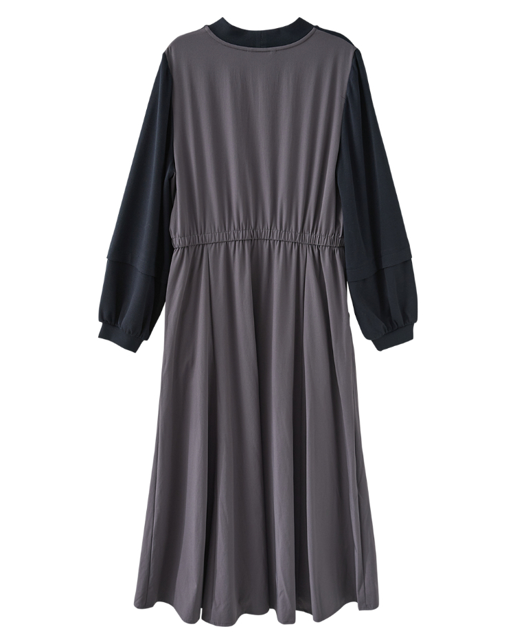 JOAN都會層次拚色抽繩收腰洋裝