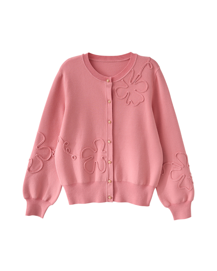 JOAN立體繡花針織開襟外套