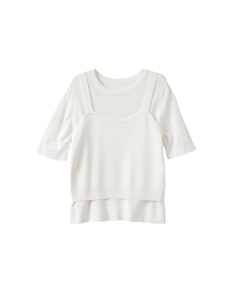 DE NOVO馬甲背心兩件式針織短袖上衣