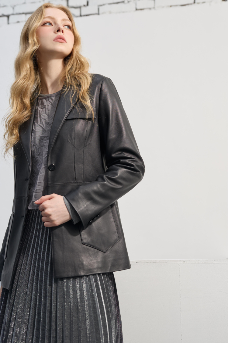 DENOVO透膚皺褶兩件式層次上衣