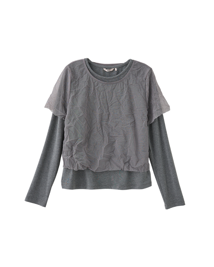 DENOVO透膚皺褶兩件式層次上衣