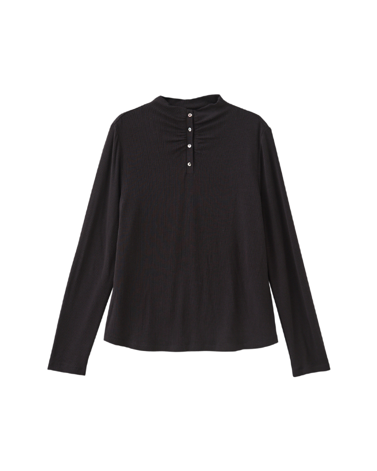 DENOVO親柔觸感半高領扣飾上衣