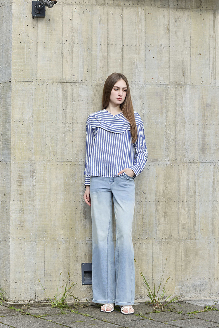 DE NOVO水洗柔軟舒適牛仔寬褲