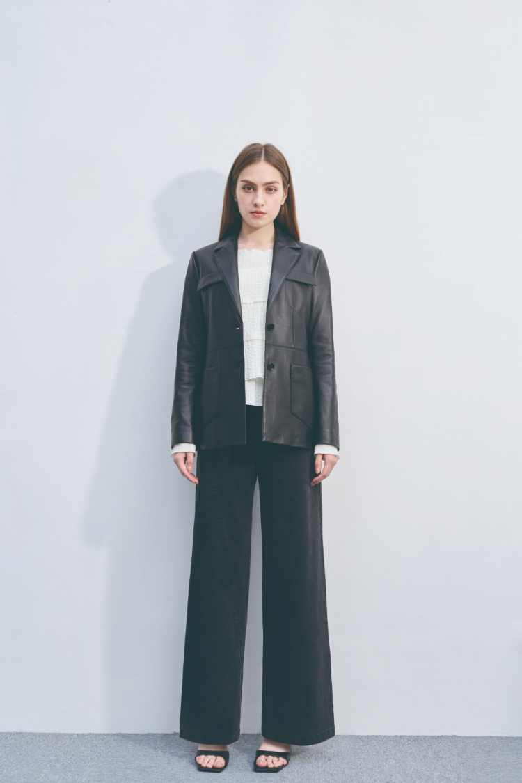 DENOVO斜切剪裁休閒直寬褲