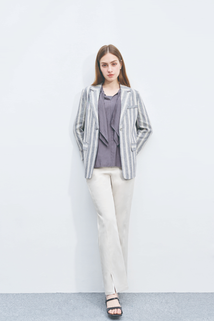 DENOVO微喇剪裁修身開岔長褲