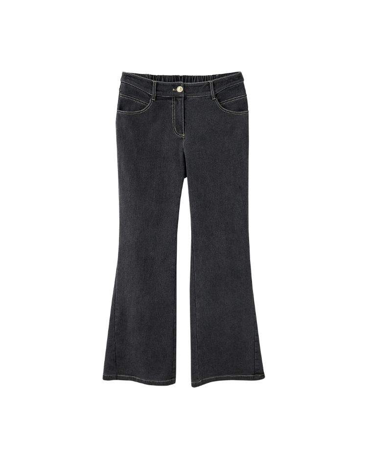 DENOVO輕磨毛彈性修身牛仔喇叭褲