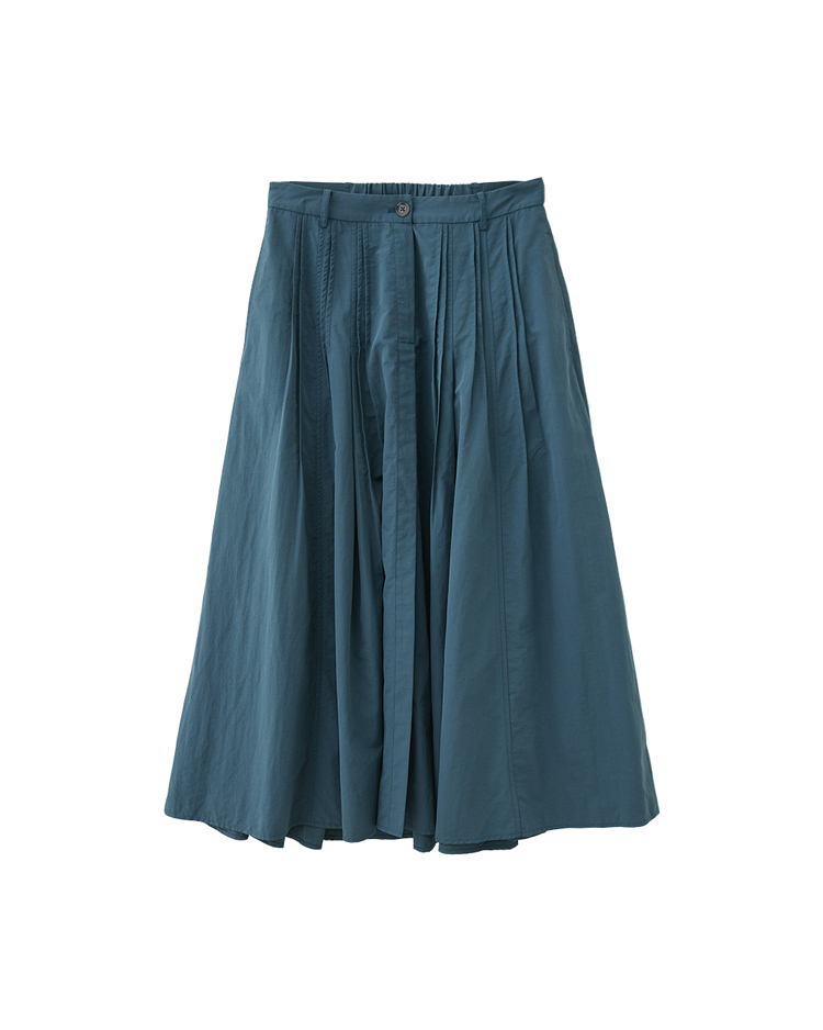 DE NOVO極簡優雅壓褶開岔裙(附腰帶)