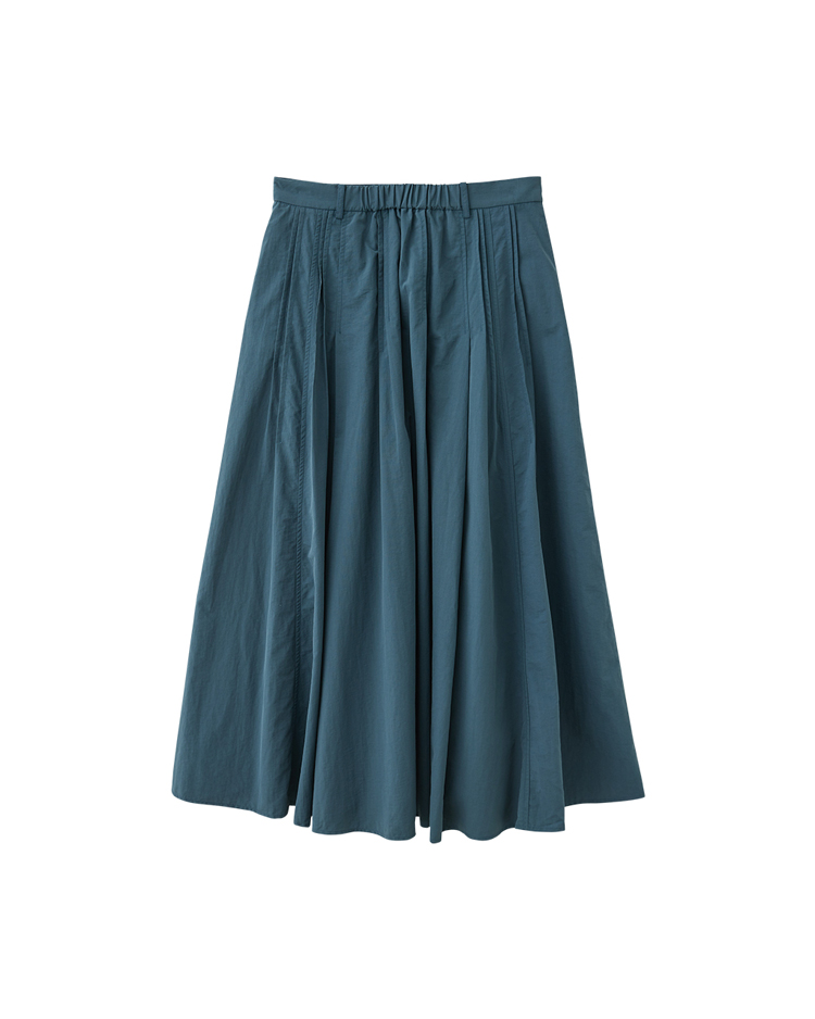 DE NOVO極簡優雅壓褶開岔裙(附腰帶)