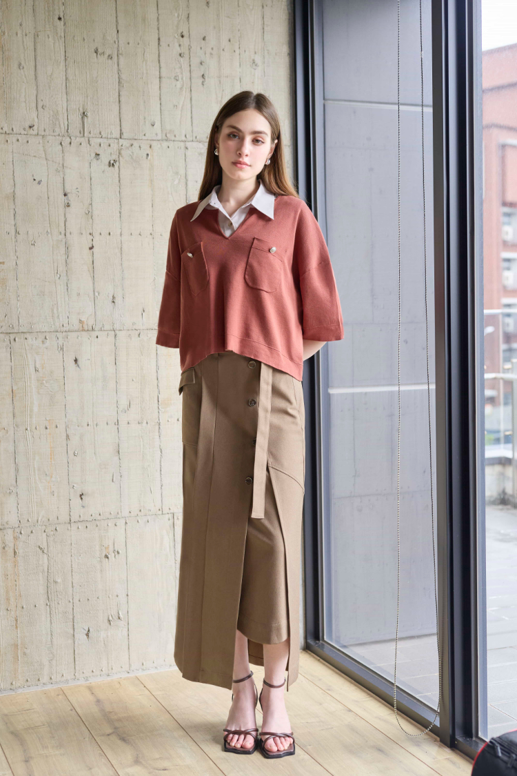 DENOVO不對稱仿開襟A字裙