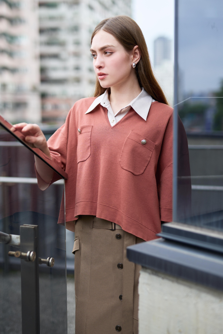 DENOVO不對稱仿開襟A字裙