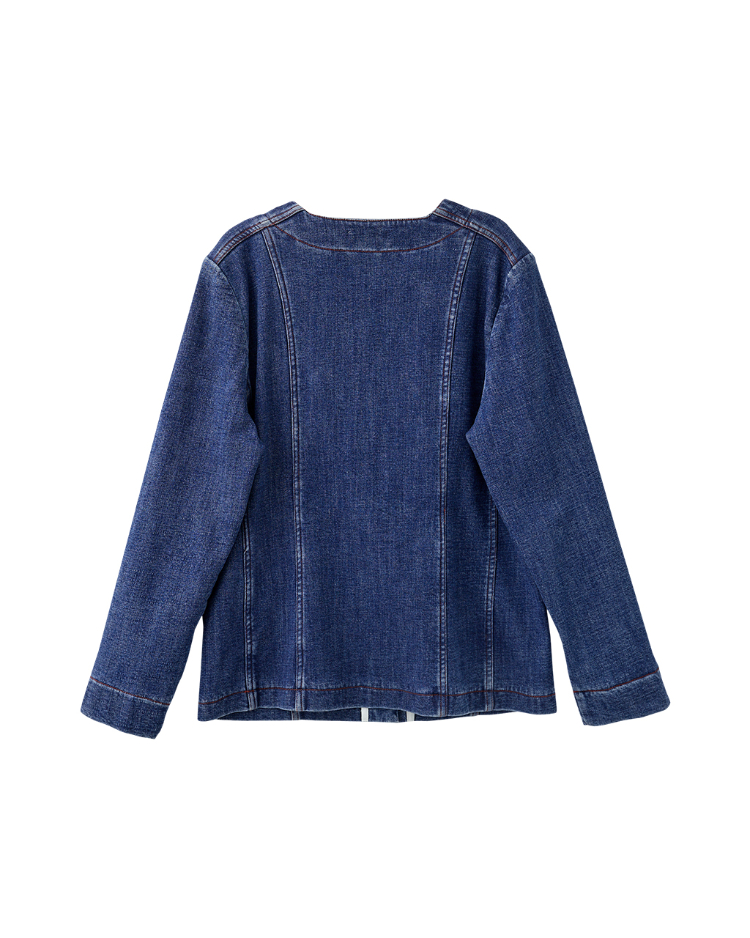 DENOVO輕磨毛口袋造型中長版牛仔外套