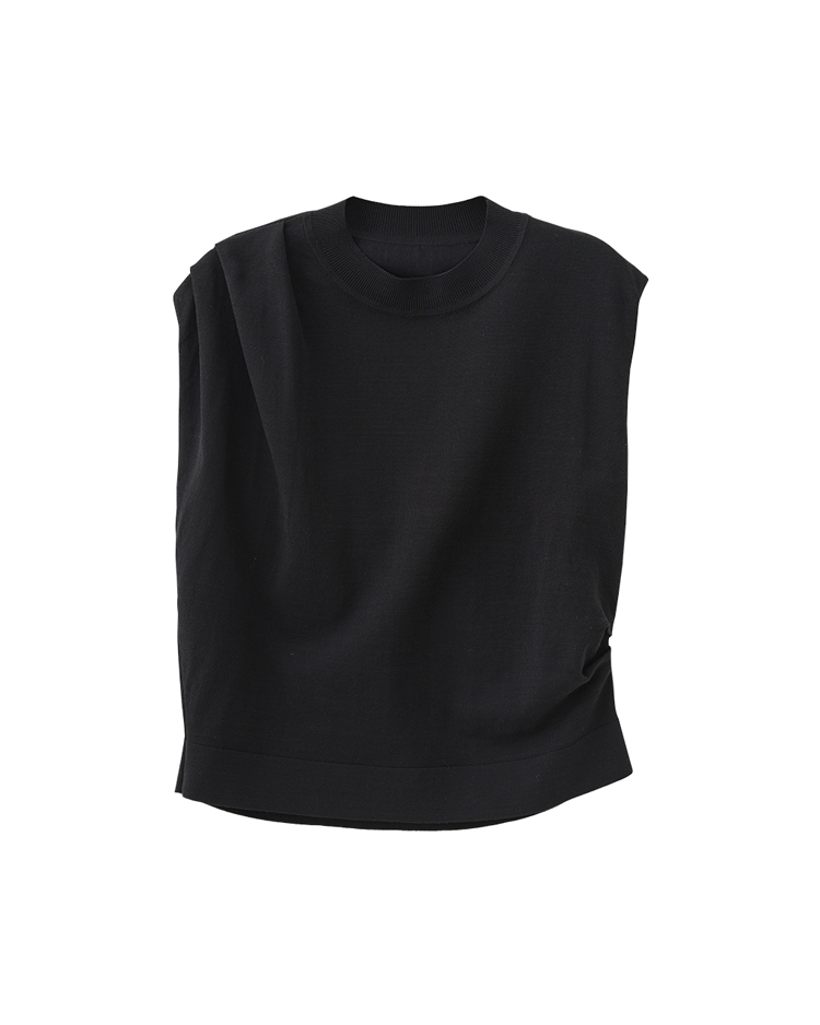 DE NOVO不對襯抓褶針織上衣