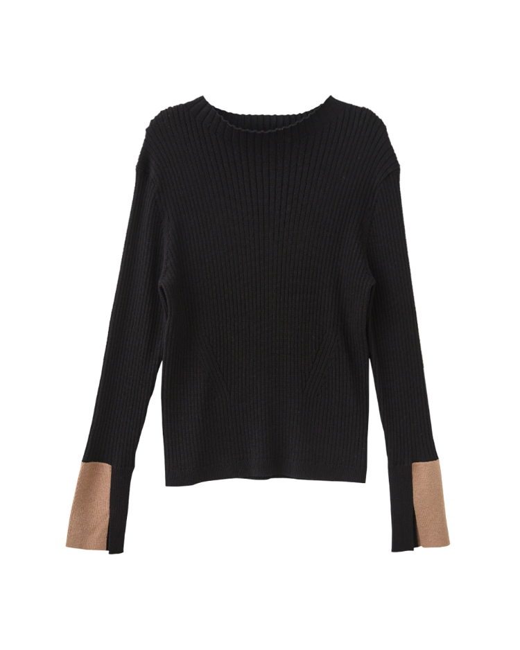 DENOVO蓄熱紗配色袖口針織上衣