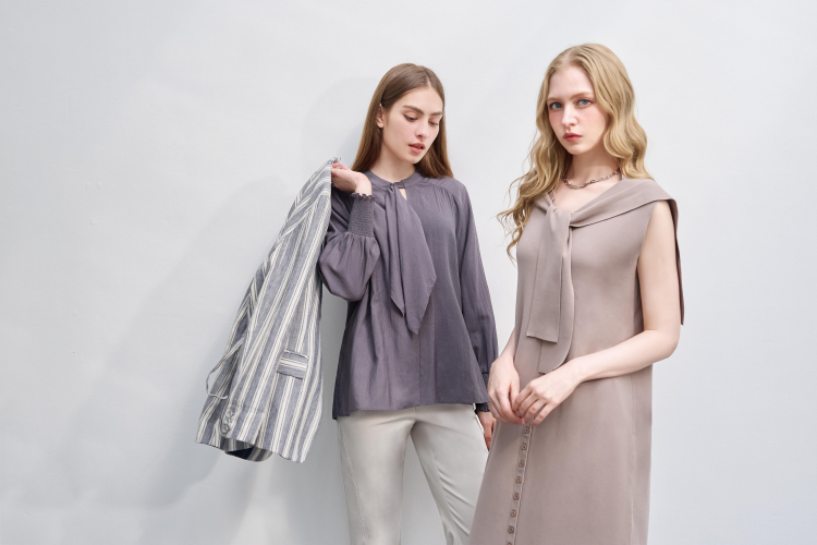 DENOVOV領針織排釦洋裝(附針織披肩)