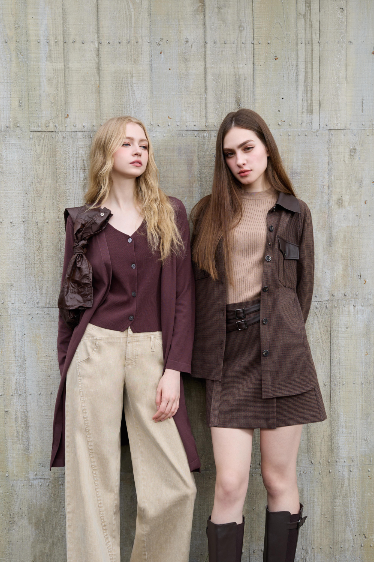 DENOVO假兩件長版針織上衣