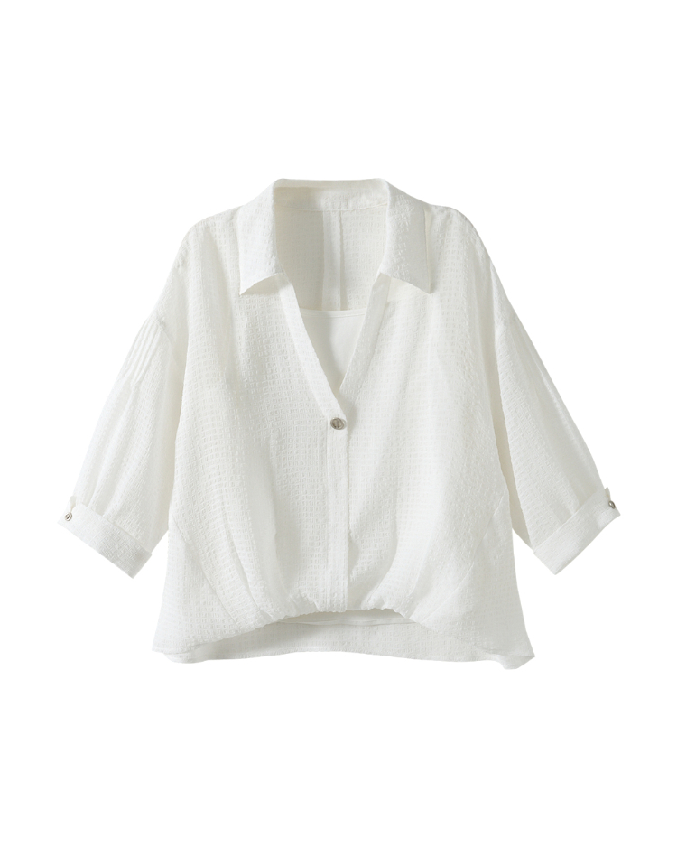 DENOVO輕透紋理寬版襯衫上衣