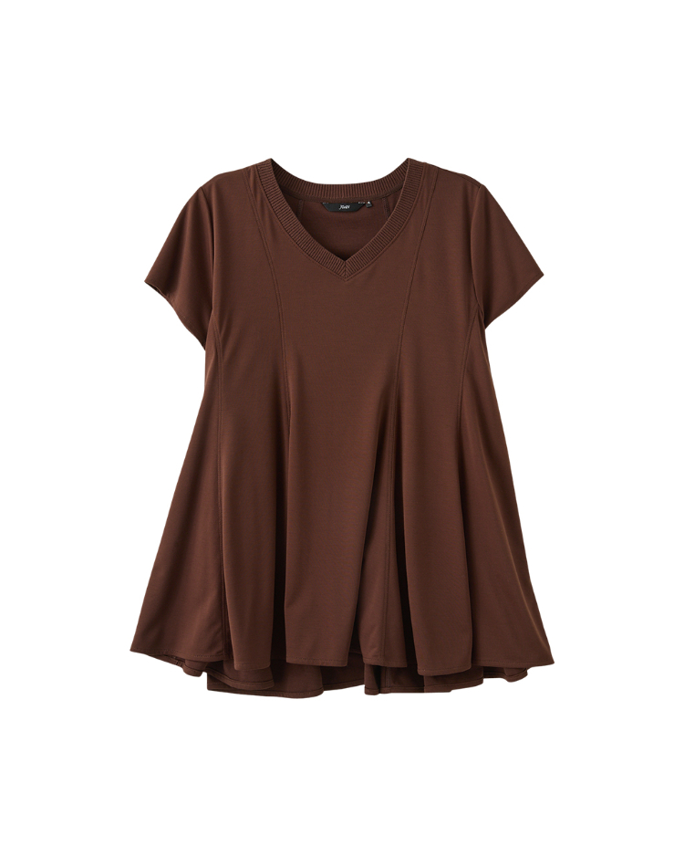 DENOVO優雅垂墜感V領傘擺上衣